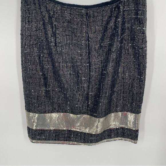 Per Se Skirt Womens Sz 8 Black Silver Metallic Wool Linen Silk Pencil Beaded 6 - Picture 6 of 6